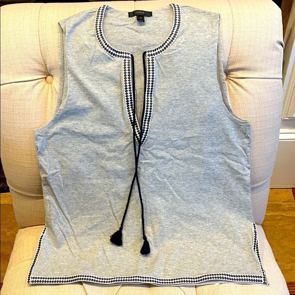 J CREW Sz S Embroidered Trims Modern V-Neck Tank - Picture 1 of 8